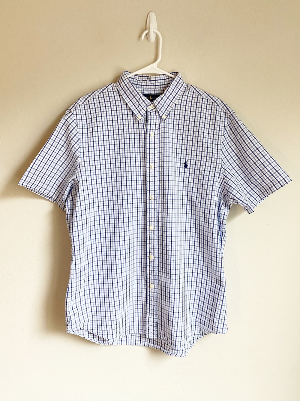 Ralph Lauren Slim Fit Plaid Button Down Shirt Blue White Size XL